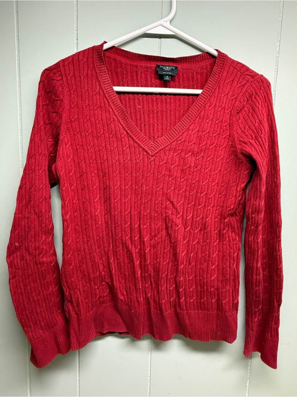 Talbots Red Cable-Knit V-Neck Pullover Sweater